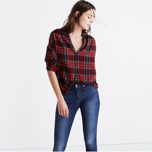 Madewell Red Tartan Plaid Central Long Sleeve‎ Shirt Size XS